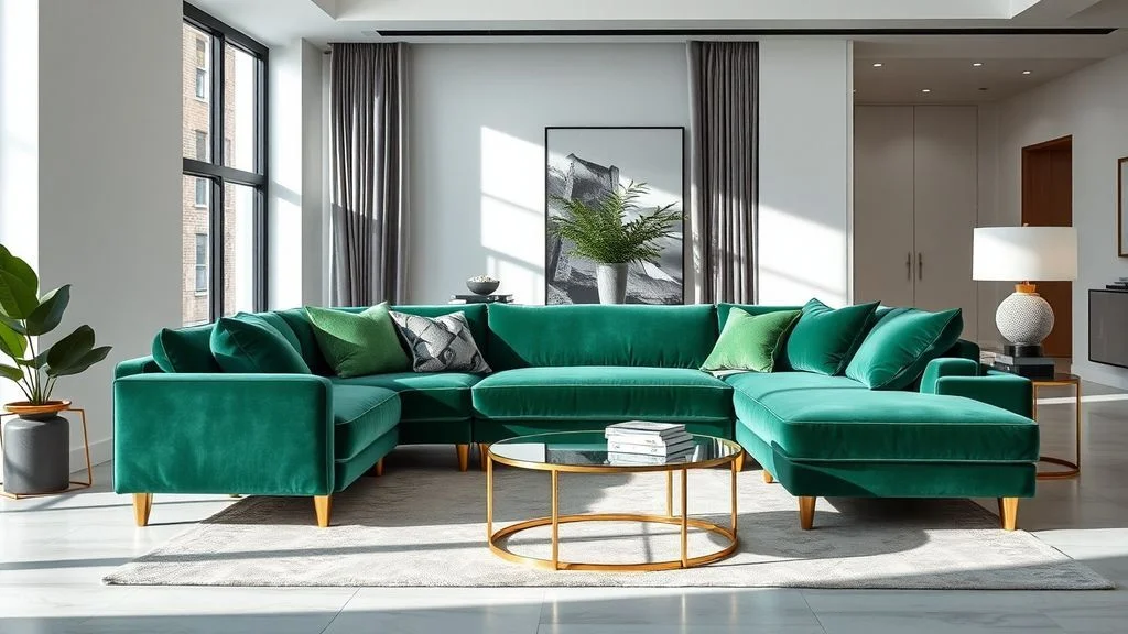 [DEMO] Luxury L-Shaped Velvet Sofa - Emerald Green
